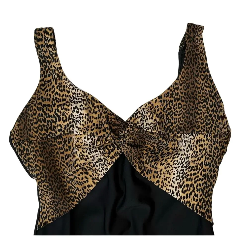 Longitude Take Control Leopard Twist One Piece Swimsuit Size 12